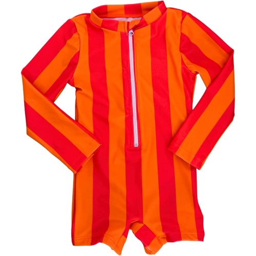 Kids Neon Long Sleeve Rash Guard Suit – One Piece UPF 50+ Sun Protection Swimwear for Boys Girls Baby Toddler