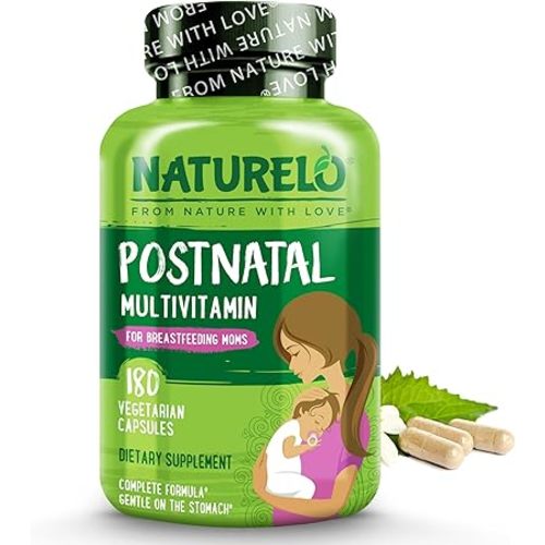 NATURELO Postnatal Multivitamin - Supplement for Breastfeeding Women - Plant-Based Vitamin D, Folate, Gentle Iron - for Nursing Mother, Baby - Post Natal Lactation Support 180 Capsules