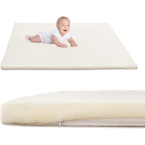 Baby Play Mat for Floor,1.3" Thick Soft Foam Playpen Mat with Removable Washable Cover,Waterproof & Anti-Slip 50" x 50" Nursery Rug for Tummy Time,Kids Crawling Mat for Toddlers Infant, Beige
