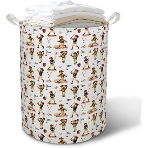 Baseball Teddy Bear Laundry Basket Hamper,Sports Bear Foldable Clothes Toys Books Storage Box Bins Baskets Organizer for Nursery Kids Room Bathroom Home