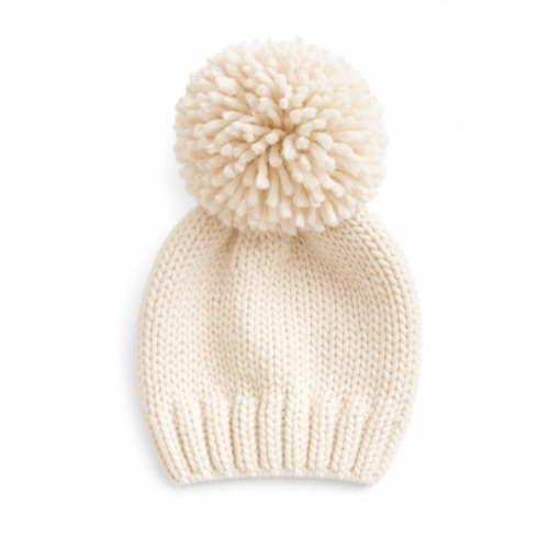 Jumbo Pom Knit Hat, Cream