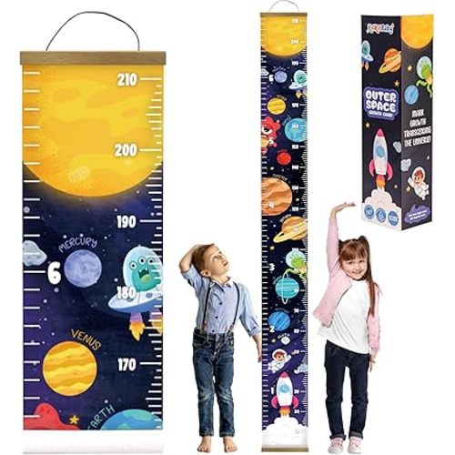 KooKooBaby Kids Growth Chart for Wall - 82"x7.9" Premium Canvas Removable Height Chart for Kids Height Measurement for Wall, Height Chart for Kids & Babies, Kids Height Wall Chart (Outer Space)