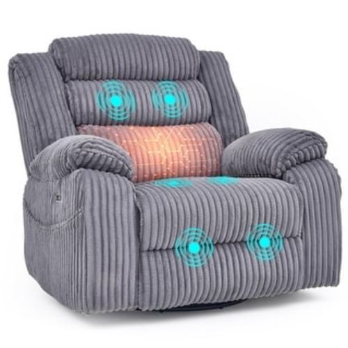 Extra-wide 270° Rotating Heated Massage Electric Recliner with USB/Type-C Charging Port