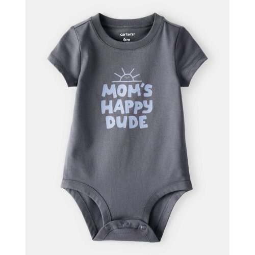 Baby Boy 'Mom's Happy Dude' Short-Sleeve Graphic Bodysuit - Grey | Carter's