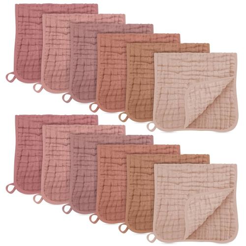 SWEET DOLPHIN 12 Pack Muslin Burp Cloths Large 100% Cotton Burping Clothes for Baby Drool - Absorbent and Soft Boys & Girls Milk Spit Up Rags for Newborn Essentials Registry - Muted Terracotta