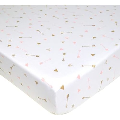 American Baby Company 100% Natural Cotton Fitted Crib Sheet 52" x 28" - Soft, Breathable, Hypoallergenic & Gentle Toddler Bed Sheet, Sparkle Gold and Pink Arrows, Neutral for Boys & Girls