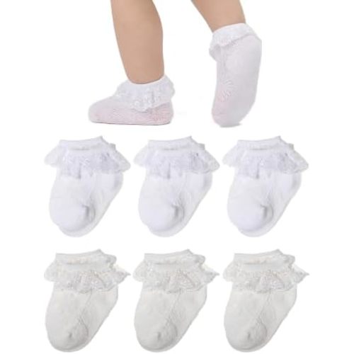 EPEIUS Baby Girl Ruffle Socks, Eyelet Frilly Lace Socks for Newborn Infant