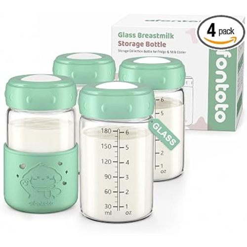 Glass Breastmilk Storage Bottles, Replacement Spectra Pump Bottles, BPA Free Wide Neck Borosilicate Glass Breast Milk Collection Baby Bottle with Silicone Sleeve, Breastfeeding Essentials, 6oz, 4 PCS