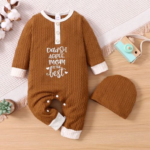 1037

2-piece Baby Girl/Boy Letter Embroidered Cable Knit Long-sleeve Jumpsuit and Cap Set