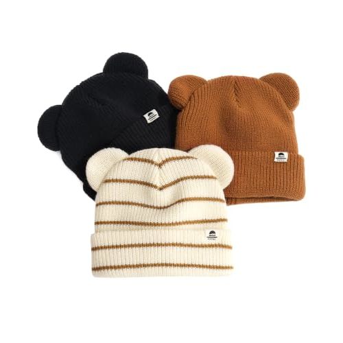 FURTALK Baby Beanie with Bear Ear Warm Knit Winter Hat for Infant Toddlers | Soft Premium Acrylic Fabric, Skin-Friendly, Double-Knit Warmth for Ears, Adorable Bear Ear Design, Grow-with-Me 2 Sizes