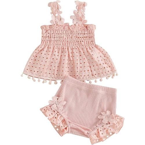 Murnouche Newborn Baby Girl Summer Clothes Sleeveless Floral Top Ribbed Shorts Boho Outfit Set