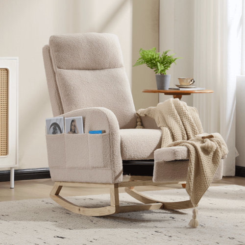 Isabelle & Max™ Teddy Upholstered Rocking Chair with High Back & Side Pocket – Solid Wood Frame, Ergonomic Nursery Glider for Living Room, Bedroom, or Nursery (300 lb Capacity) & Reviews | Wayfair