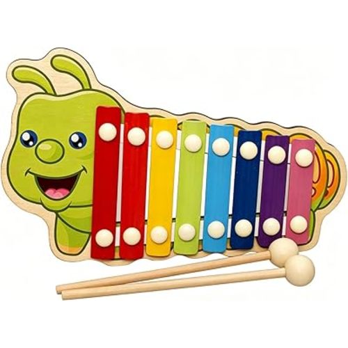 Xylophone for Toddlers, Animal Shape Wooden Baby Xylophone with 8 Scales and 2 Mallets,Colorful Kids Musical Instrument Educational Montessori Toys (Caterpillar)