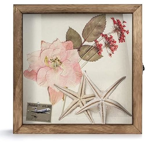 TJ.MOREE Shadow Box Display Case 12 x 12 Flowers Shadow Box Frame with Glass Window Picture Frame Wedding Bouquet Memorabilia Medals Photos Memory Box for Keepsakes - Carbonized