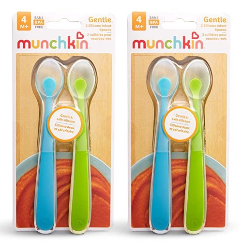 Munchkin Gentle Silicone Spoons, Blue/Green, 4 Pack