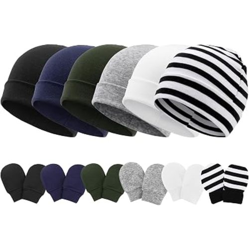 Newborn Baby Hats and Mittens Set Infant Beanie Cap Toddler Gloves Newborn Hospital Hats for Baby Boys Girls Kid 0-6 Months