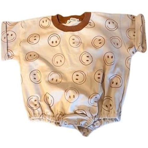 Unisex Cotton Baby Romper, Smiley Pattern, Infant One-Piece Outfit