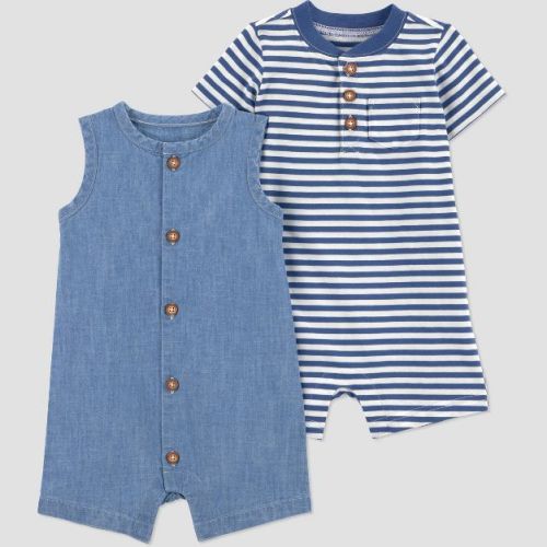 Carter's Just One You® Baby Boys' 2pk Chambray and Striped Romper - Blue/Navy Blue 3M