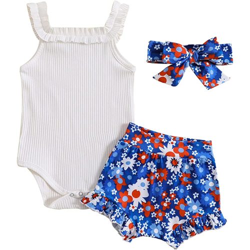 LIOMENGZI Baby Girl Summer Clothes Baby Girl Outfit Flower Print T Shirt Top Elastic Waist Short Infant Newborn Clothing Set