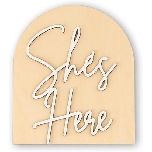 She’s Here Wooden Sign,Gender Reveal Announcement Sign,It's A Girl It's a Boy Photo Prop Surprise,Baby Photo Prop Newborn Photography