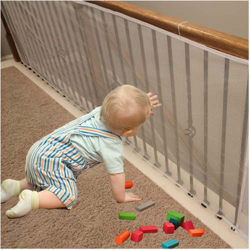 Banister Guard for Baby, Balcony Netting for Pets, 15ft x 3ft, Baby Safety Stairs Rail Net Provides Your Baby with a Environment, Baby Stair Net Fit for Child, Small Pet, Toy - White