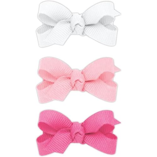 Wee Ones Girls' Three Pack of Grosgrain Bows with Knot Wrap on a WeeStay Hair Clip, Baby, Wht, Lpk, Hpk