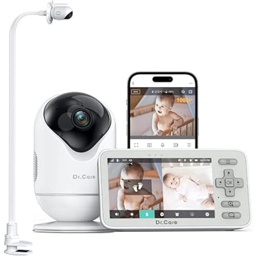 Dr.Care VistaView Lite Smart WiFi Baby Monitor with Clip Mount - 4” 720P Split Screen & 1080P Camera App Control, Motion Alerts, HD Night Vision, 3000mAh Battery, 2-Way Talk, Multi-User