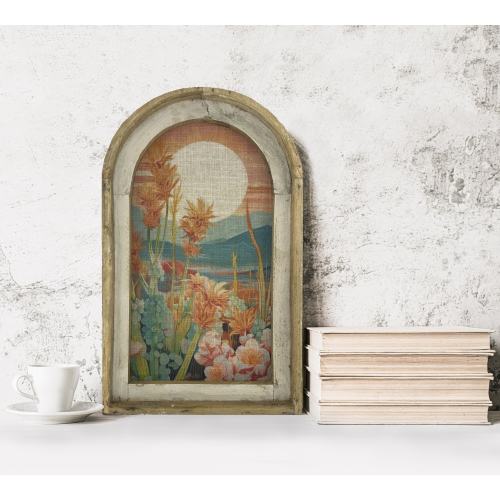 Western Landscape Wall Art | 14" x 22" | Arch Window Frame | Bohemian Wall Hanging | Eclectic Decor | Cactus Decor