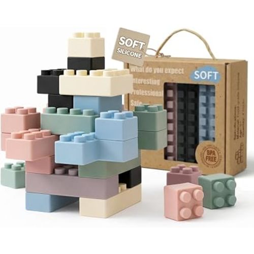 Silicone Blocks for Toddlers 1-3, Montessori Educational Toy Soft Baby Blocks, Large Sensory Stacking Toys for Preschool Learning Creative Play, 24PCS