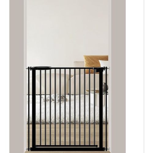 DEARBB Extra Wide Baby Gate Ultra Narrow Spacing 30.11-77.36" Pressure Mounted Double Lock Swing Auto Close Walk Through Metal Safety Pet Gate for Stairs and House Doorway Kitchen
