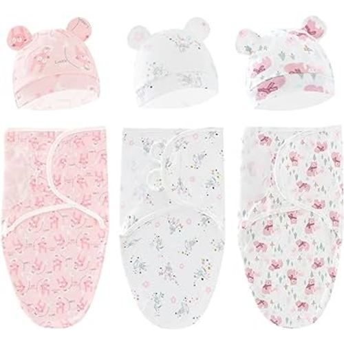 3-Pack Organic Baby Swaddle Sleep Sacks - Newborn Swaddle Sack - Ergonomic Baby Swaddles 0-3 Months - Sleep Sack - (Pink & Animal)