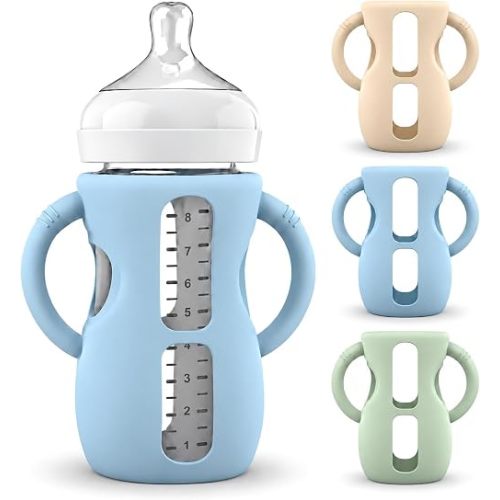 3PCS Philips Avent Glass Bottle Silicone Sleeves with Handles, Compatible with Philips Avent Glass Bottles 8 oz, Suitable for Avent Baby Bottles 8 oz, and Easy to Clean
