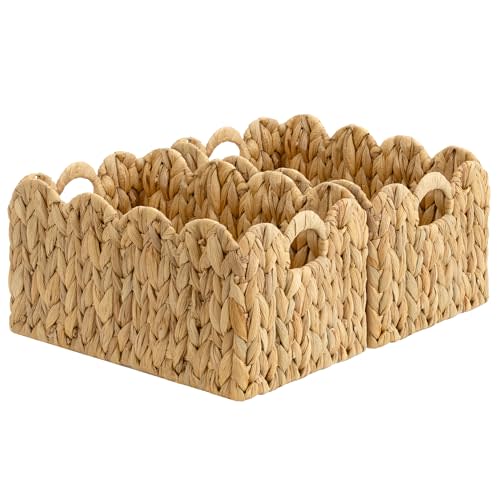 StorageWorks Scalloped Water Hyacinth Baskets, Large Scalloped Baskets | Scalloped Wicker Basket for Living Room, Decorative Scalloped Baskets for Storage, Wicker Baskets for Organizing and Decor