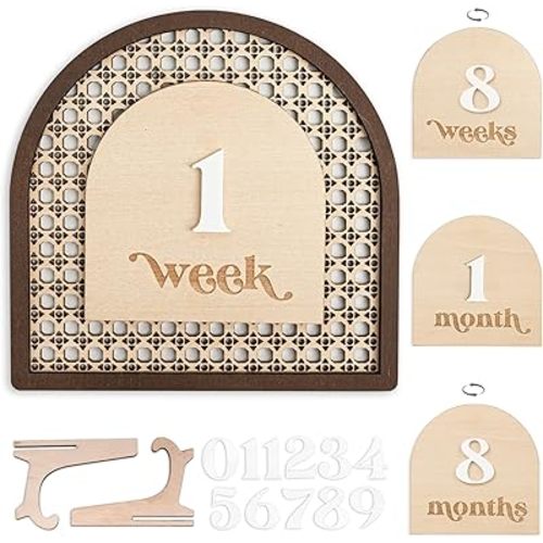 Baby Monthly Milestone, Wooden Baby Milestone Signs, Monthly Milestone Wood Discs, Baby Milestone Discs (3D Rattan)