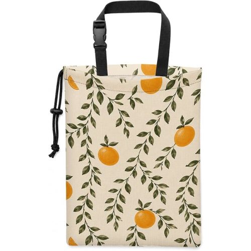 Orange Green Leaves Pattern Car Trash Bag Hanging, 11x13Inch
