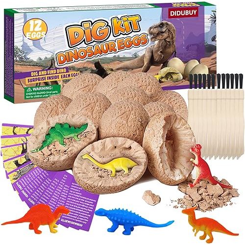 Dino Eggs Dig Kit, 12 Pack Dinosaur Eggs Excavation Science Experiments Kits for Kids 4-12, Easter Basket/Stocking Stuffers, Toys for 3+ 4 5 6 7 8 9 10 Year Old Boys Girl