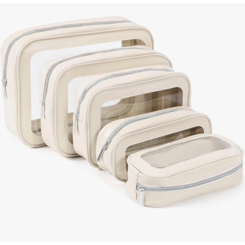 5PCS Diaper Bag Organizer Pouch Set, TSA Approved Toiletry Bag，Clear Waterproof TPU Makeup Bag Set Travel Organizer Bags for Women and Kids