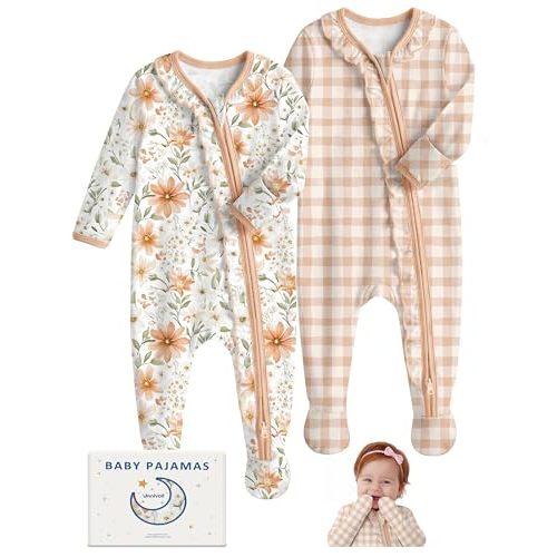 Rayon Made from Bamboo Baby Pajamas Baby Sleepers for Newborn 0-3 3-6 6-9 Months 2Pcs Footie Pjs Baby Girls Clothes