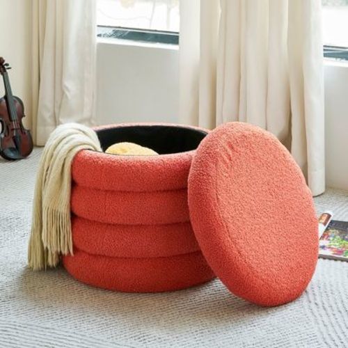 JOYRACER Round Upholstered Ottoman with Storage Multifunctional Foot Rest Coffee Table Padded Seat Vanity Stool