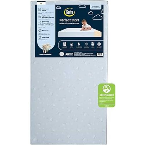 Serta Perfect Start Dual Sided Baby Crib Mattress & Toddler Mattress - Waterproof - 6" Premium Sustainably Sourced Fiber Core - GREENGUARD Gold Certified – 7 Year Warranty - Made in USA