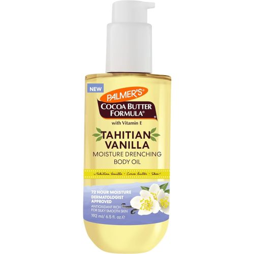 Palmer's Cocoa Butter Formula Body Oil, Moisture Drenching Tahitian Vanilla, 6.5 Oz, 72Hr Hydration with Shea Butter & Vitamin E for Softer Skin, Protects & Soothes Dryness, Dermatologist Approved