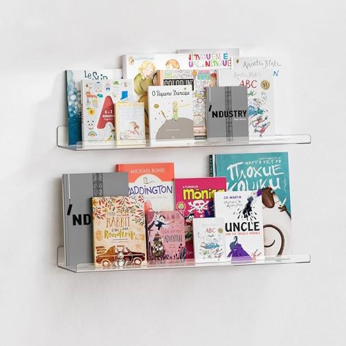 upsimples 23.6" Acrylic Shelves for Wall Storage and Organizer, 2 Pcs | Extended Shelf for Picture, Skincare, Perfume, Bag, Kitchen Spice Rack, Kids Bookshelf, Invisible for Displaying, Room Décor