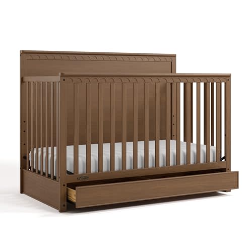 Graco Sasha 5-in-1 Convertible Crib with Drawer (Hazelnut) – GREENGUARD Gold Certified Wood Crib, Converts to Toddler Bed, Daybed, Full-Size Bed, Stylish Classic Design