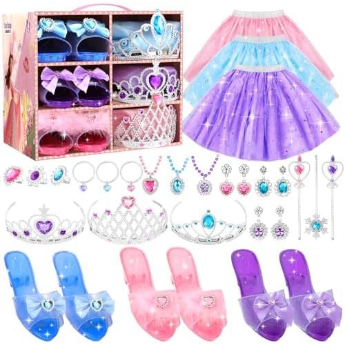 Princess Dress Up Clothes for Girls 4-6: Princess Toys Kit with Shoes, Skirts, Crown & Play Jewelry, Gifts for Girl