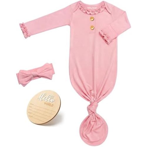 Baby Noah Baby Girl Knotted Gowns for Newborn with Ruffle, Soft Nightgown