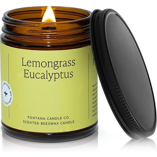 Fontana Candle Co Wood Wick Beeswax Jar Candle, Lemongrass Eucalyptus – Made Safe with Coconut Oil & Pure Essential Oils – 35+ Hrs Clean Burn, Long Lasting and Non-Toxic Candles for Home & Room Decor