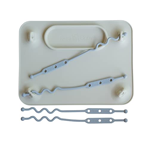 Busy Baby Silicone Placemat - Built-in Suction Cups - 4 Toy Tethers for Babies Toddlers and Kids - Food Grade Silicone - 8.5 x 11 in - Comes with Travel Sleeve - Dishwasher Safe - Tan