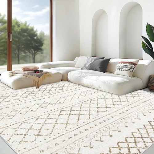 Area Rug Living Room Rugs 5x7 - Large Soft Boho Geometric Rugs, Non-Slip Foldable Washable Area Rug Non Shedding Morden Indoor Floor Carpet for Living Bedroom Office Dining Room (Brown,5' x 7')