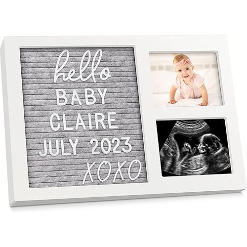 Nursery Picture Frame with Felt Letter Board - Baby Keepsake Frame for Ultrasound Photo & Birth Announcement, Boys & Girls Gender Reveal Gifts, Cute Baby Shower Gifts for New Mom(Alpine White)