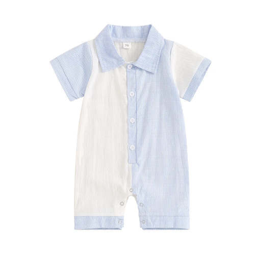 Baby Boy Jumpsuit Summer Short Sleeve Lapel Collar Stripes Contrast Co – August + Willow